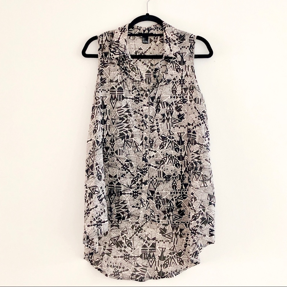 Forever 21 Sheer Black & Cream Button Down Top